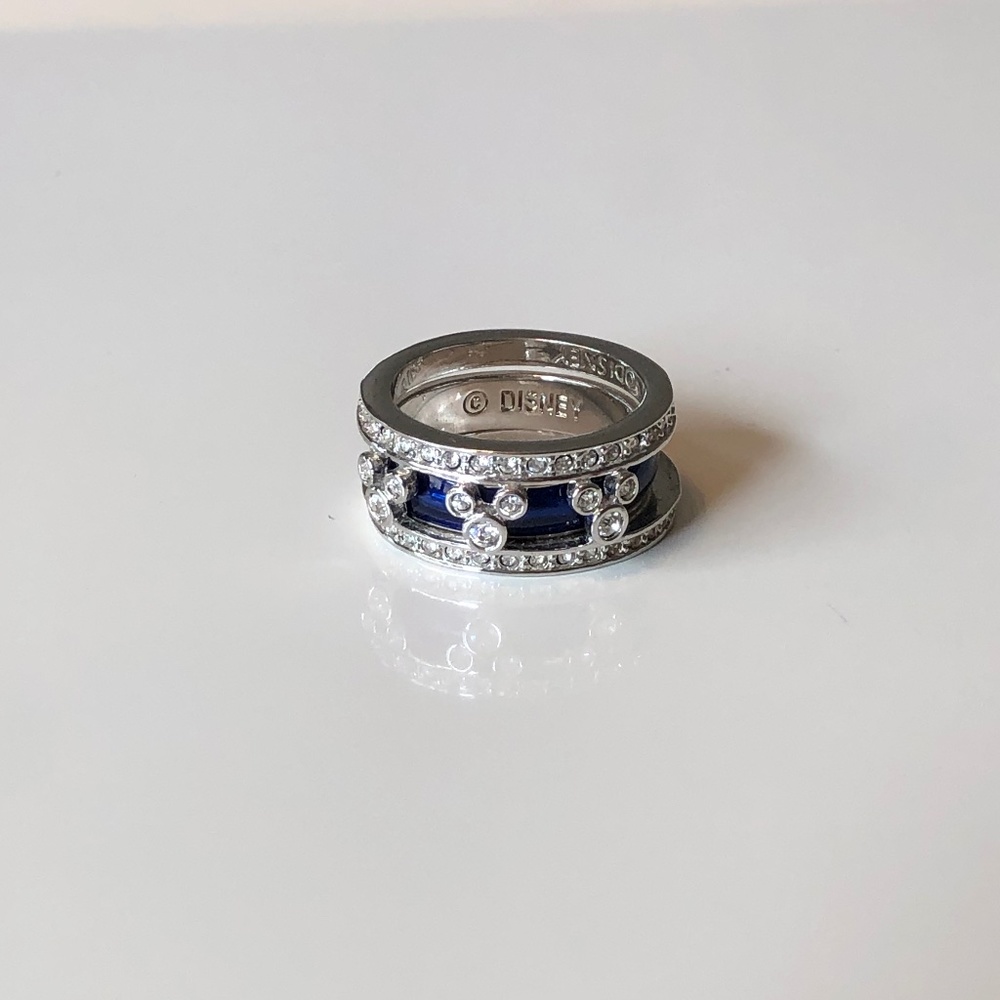 Disney Women's Mickey Mouse Blue Silver & Gemstone Stackable Ring Set Size 8.5